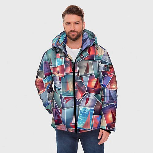 Мужская зимняя куртка Корабли с алыми парусами: арт нейросети / 3D-Черный – фото 3