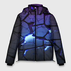 Куртка зимняя мужская Неоновые трещины - голубая лава, цвет: 3D-черный