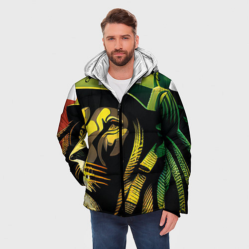 Мужская зимняя куртка Раста Лев в каске / 3D-Черный – фото 3