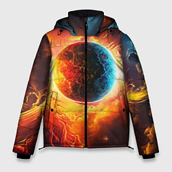 Куртка зимняя мужская Планета в огненном космосе, цвет: 3D-черный