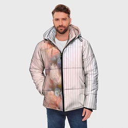 Куртка зимняя мужская Цветы за стеклом - полосы с градиентом, цвет: 3D-черный — фото 2
