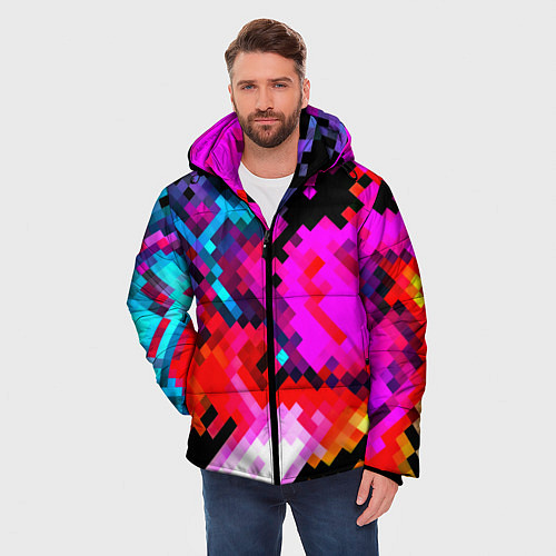 Мужская зимняя куртка Pixel neon mosaic / 3D-Светло-серый – фото 3