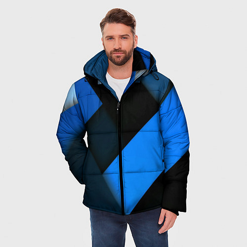 Мужская зимняя куртка Геометрия синие полосы / 3D-Светло-серый – фото 3