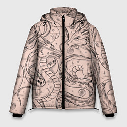Куртка зимняя мужская Дракон - унесенные призраками: тату на бежевом, цвет: 3D-светло-серый