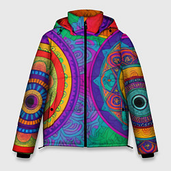Куртка зимняя мужская Красочные этнические орнаменты, цвет: 3D-черный