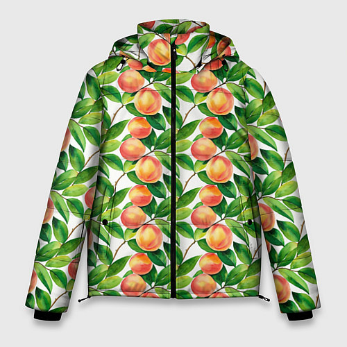Мужская зимняя куртка Персики акварельный паттерн / 3D-Красный – фото 1