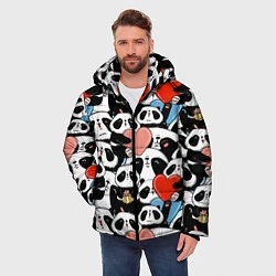 Куртка зимняя мужская Панды с сердечками, цвет: 3D-черный — фото 2