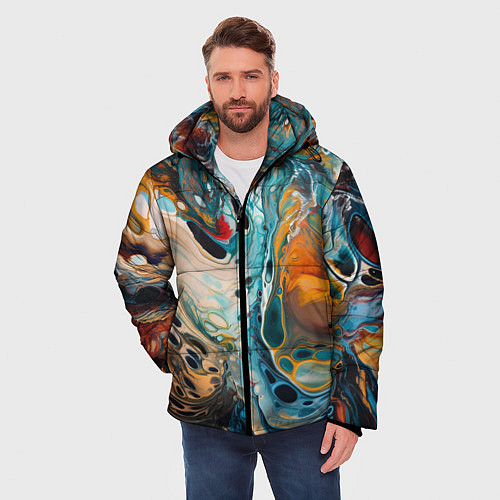 Мужская зимняя куртка Яркие разводы краски / 3D-Черный – фото 3
