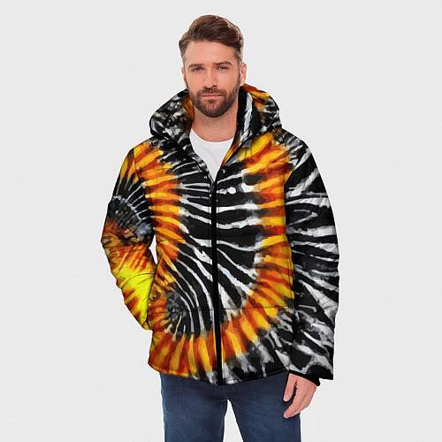 Мужская зимняя куртка Tie dye - тай дай в черно белую полоску / 3D-Черный – фото 3