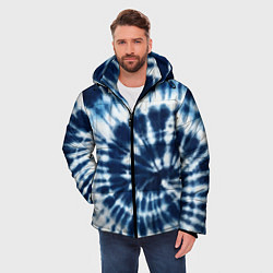 Куртка зимняя мужская Эффект тай дай - размытый синий узор, цвет: 3D-светло-серый — фото 2