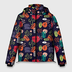 Куртка зимняя мужская Разноцветные завитки, цвет: 3D-светло-серый