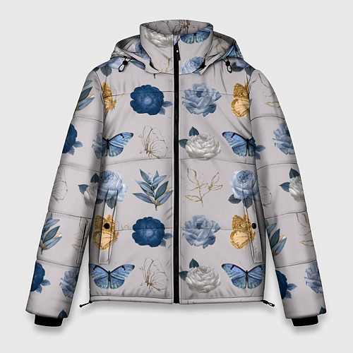 Мужская зимняя куртка Цветы и бабочки / 3D-Светло-серый – фото 1