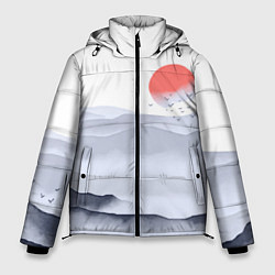 Куртка зимняя мужская Японский пейзаж - восход солнца, цвет: 3D-светло-серый