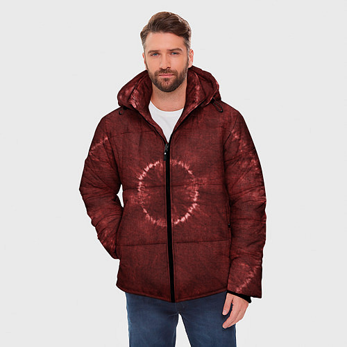 Мужская зимняя куртка Красный круг тай-дай / 3D-Черный – фото 3