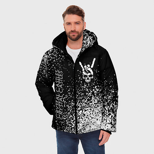 Мужская зимняя куртка Crystal Castles и рок символ на темном фоне / 3D-Черный – фото 3