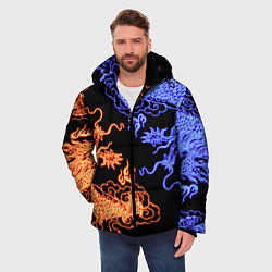 Куртка зимняя мужская Парящие неоновые драконы, цвет: 3D-черный — фото 2