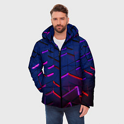 Куртка зимняя мужская Неоновые треугольники с подсветкой, цвет: 3D-черный — фото 2
