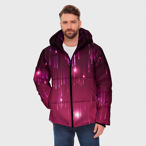 Мужская зимняя куртка Светящиеся розовые линии / 3D-Черный – фото 3