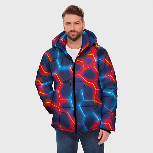 Мужская зимняя куртка Красный и синий неон / 3D-Черный – фото 3