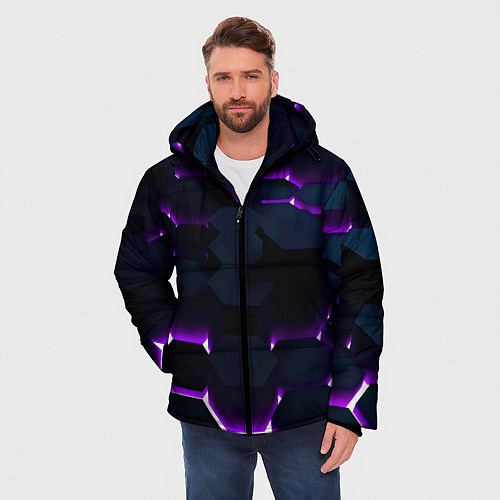 Мужская зимняя куртка Неоновые соты с подсветкой / 3D-Черный – фото 3