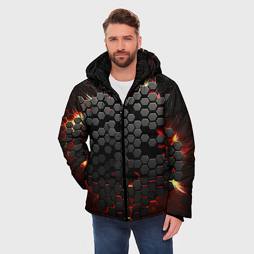 Мужская зимняя куртка Взрыв из черных плит / 3D-Черный – фото 3