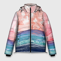 Куртка зимняя мужская Абстрактный пейзаж рассвет над морем, цвет: 3D-светло-серый