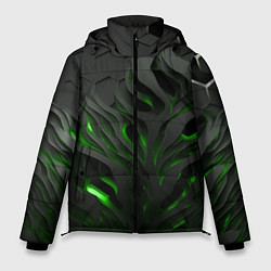 Куртка зимняя мужская Объемные черные и зеленые линии, цвет: 3D-светло-серый