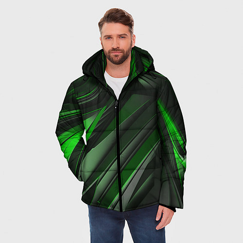 Мужская зимняя куртка Green black abstract / 3D-Красный – фото 3