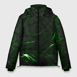 Куртка зимняя мужская Разломленные плиты с зеленым пламенем, цвет: 3D-черный