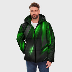 Куртка зимняя мужская Черные пластины с зеленым свечением, цвет: 3D-светло-серый — фото 2