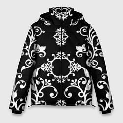 Куртка зимняя мужская Белый семетричный узор на черном фоне, цвет: 3D-светло-серый