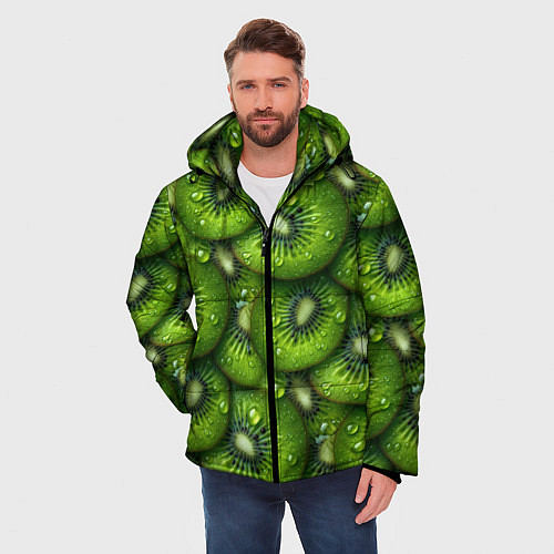 Мужская зимняя куртка Сочная текстура из киви / 3D-Черный – фото 3