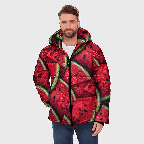 Мужская зимняя куртка Сочная текстура из долек арбуза / 3D-Черный – фото 3