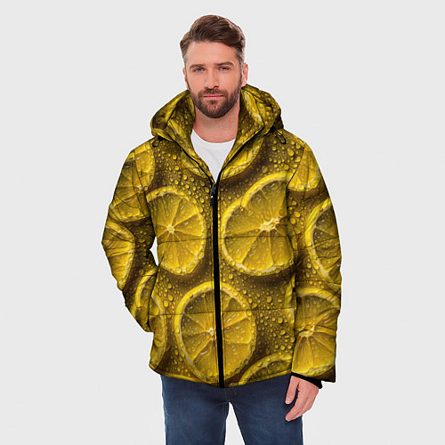Мужская зимняя куртка Сочный паттерн из долек лимона / 3D-Черный – фото 3