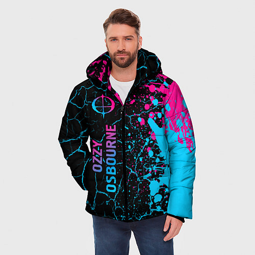 Мужская зимняя куртка Ozzy Osbourne - neon gradient: по-вертикали / 3D-Черный – фото 3