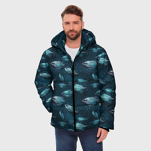 Мужская зимняя куртка Текстура из рыбок / 3D-Светло-серый – фото 3