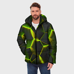 Куртка зимняя мужская Разлом неоновых плит, цвет: 3D-черный — фото 2