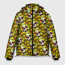 Куртка зимняя мужская Черепа в луговых цветах, цвет: 3D-светло-серый
