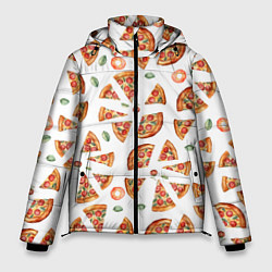 Мужская зимняя куртка Кусочки пиццы - паттерн на белом