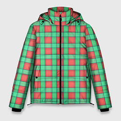 Мужская зимняя куртка Клетчатый зелено -оранжевый паттерн