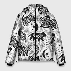 Куртка зимняя мужская Веточки и лесные звери - паттерн, цвет: 3D-светло-серый