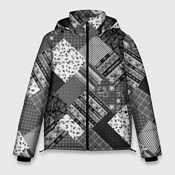 Куртка зимняя мужская Черно белый лоскутный узор, цвет: 3D-светло-серый