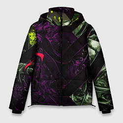 Куртка зимняя мужская Фиолетовая текстура с зелеными вставками, цвет: 3D-красный