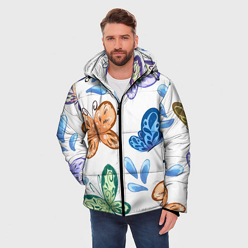 Мужская зимняя куртка Стая водных бабочек / 3D-Черный – фото 3