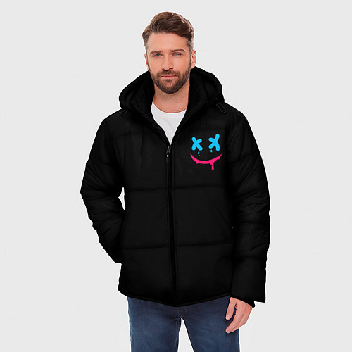Мужская зимняя куртка Рисунок в стиле граффити Smile / 3D-Черный – фото 3