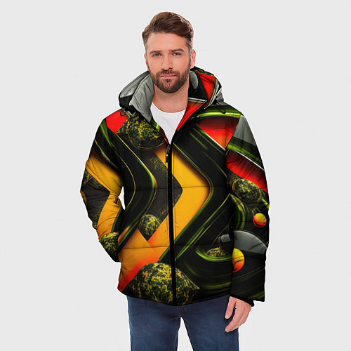 Мужская зимняя куртка Зеленая абстракция / 3D-Черный – фото 3