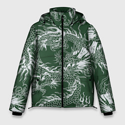 Мужская зимняя куртка Татуировка дракона на зеленом фоне