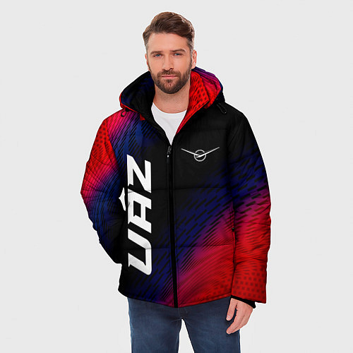 Мужская зимняя куртка UAZ красный карбон / 3D-Черный – фото 3