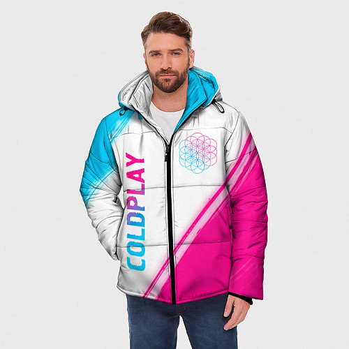 Мужская зимняя куртка Coldplay neon gradient style: надпись, символ / 3D-Черный – фото 3