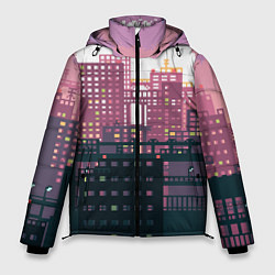 Куртка зимняя мужская Пиксельный пейзаж города - закат, цвет: 3D-черный